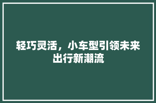 轻巧灵活，小车型引领未来出行新潮流