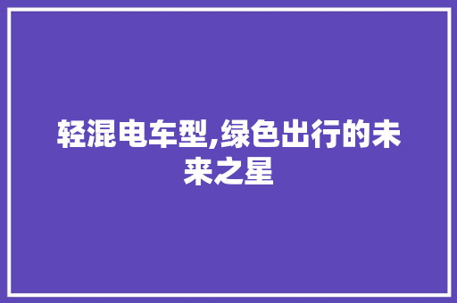 轻混电车型,绿色出行的未来之星