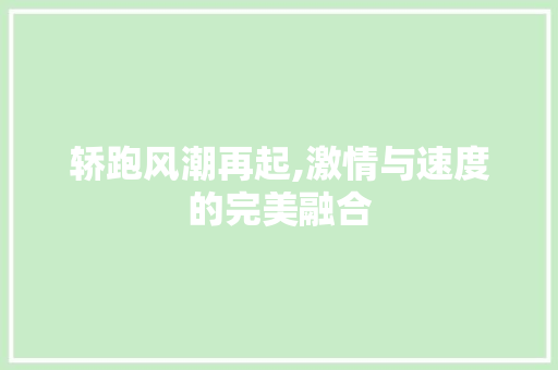 轿跑风潮再起,激情与速度的完美融合