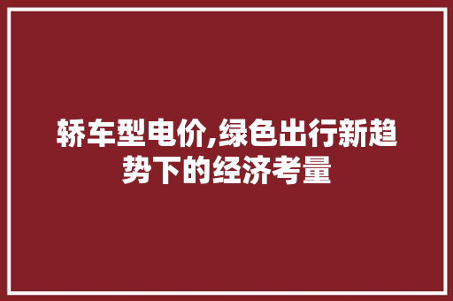 轿车型电价,绿色出行新趋势下的经济考量 新能源汽车