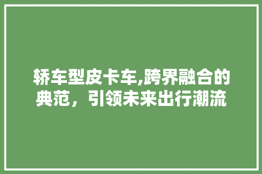 轿车型皮卡车,跨界融合的典范，引领未来出行潮流