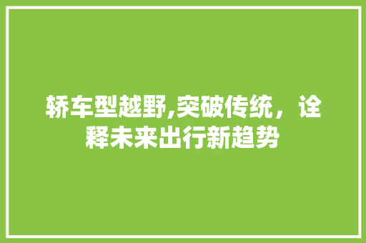 轿车型越野,突破传统，诠释未来出行新趋势