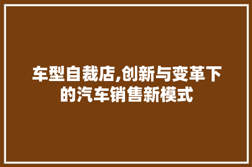 车型自裁店,创新与变革下的汽车销售新模式