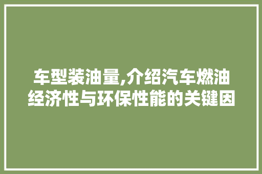 车型装油量,介绍汽车燃油经济性与环保性能的关键因素