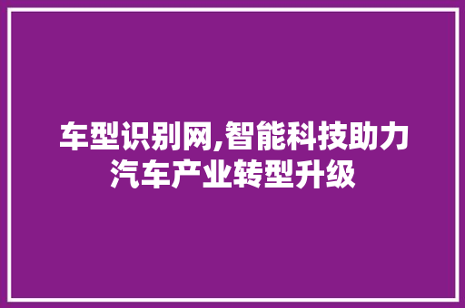 车型识别网,智能科技助力汽车产业转型升级