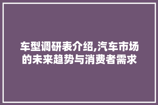 车型调研表介绍,汽车市场的未来趋势与消费者需求 车身配件