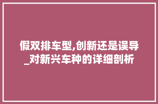 假双排车型,创新还是误导_对新兴车种的详细剖析