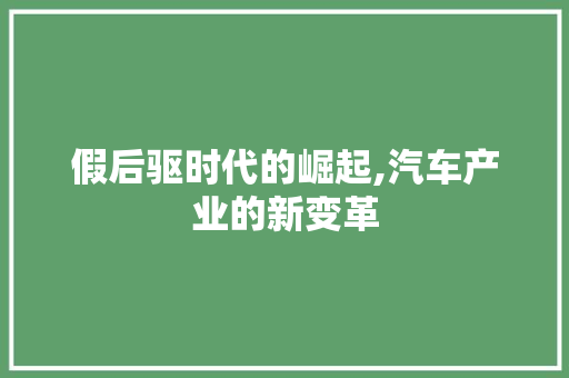 假后驱时代的崛起,汽车产业的新变革