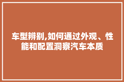 车型辨别,如何通过外观、性能和配置洞察汽车本质