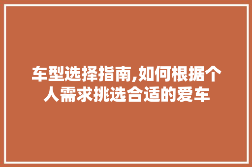 车型选择指南,如何根据个人需求挑选合适的爱车