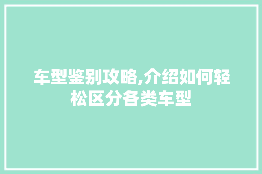 车型鉴别攻略,介绍如何轻松区分各类车型