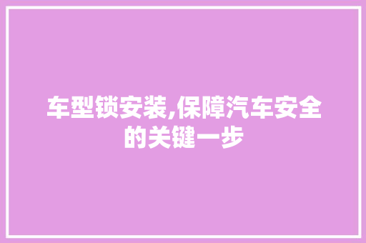 车型锁安装,保障汽车安全的关键一步