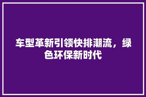 车型革新引领快排潮流，绿色环保新时代