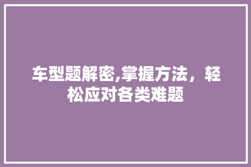 车型题解密,掌握方法，轻松应对各类难题