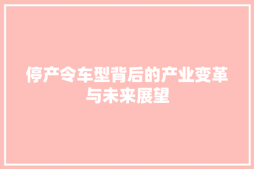 停产令车型背后的产业变革与未来展望