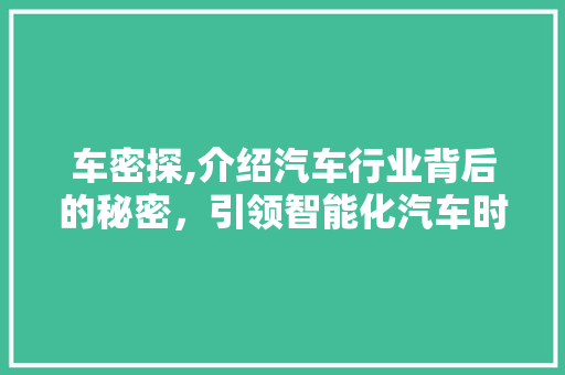 车密探,介绍汽车行业背后的秘密，引领智能化汽车时代新潮流