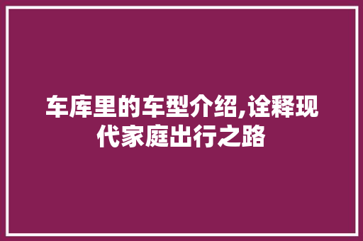 车库里的车型介绍,诠释现代家庭出行之路