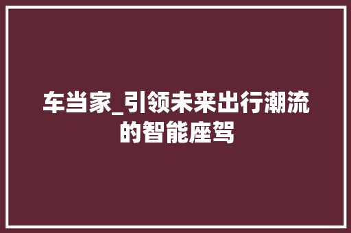 车当家_引领未来出行潮流的智能座驾