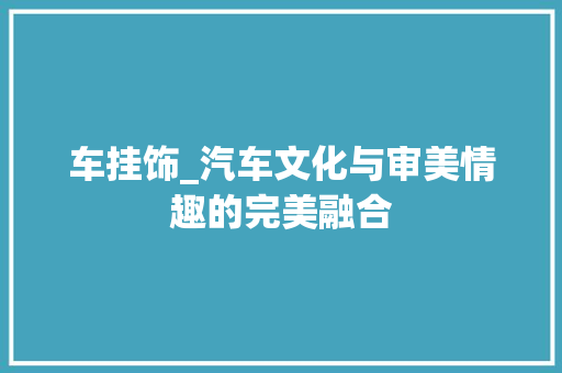 车挂饰_汽车文化与审美情趣的完美融合