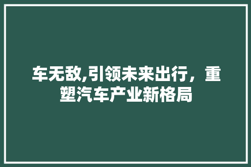 车无敌,引领未来出行，重塑汽车产业新格局