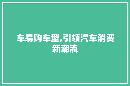 车易购车型,引领汽车消费新潮流