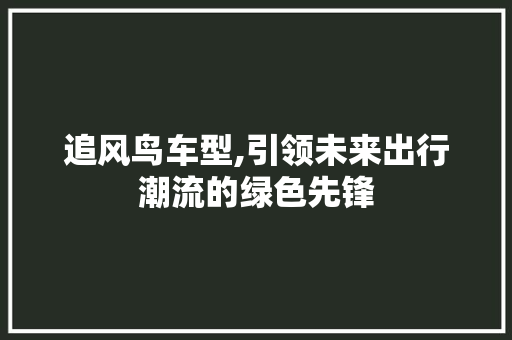追风鸟车型,引领未来出行潮流的绿色先锋