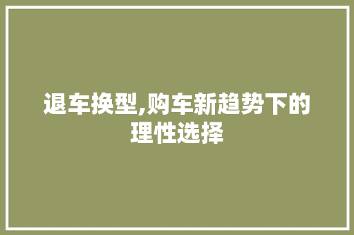 退车换型,购车新趋势下的理性选择