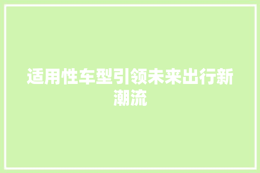适用性车型引领未来出行新潮流