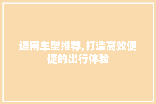 适用车型推荐,打造高效便捷的出行体验