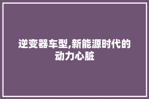 逆变器车型,新能源时代的动力心脏