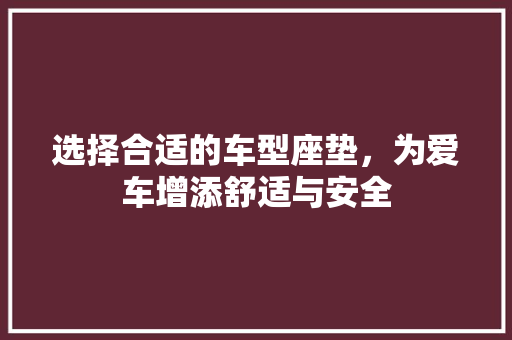 选择合适的车型座垫，为爱车增添舒适与安全