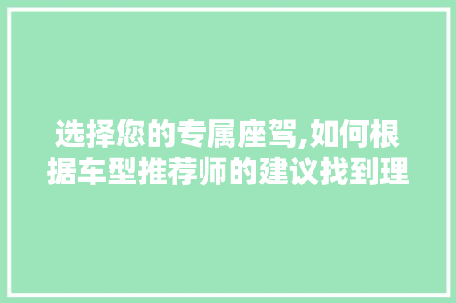 选择您的专属座驾,如何根据车型推荐师的建议找到理想车型