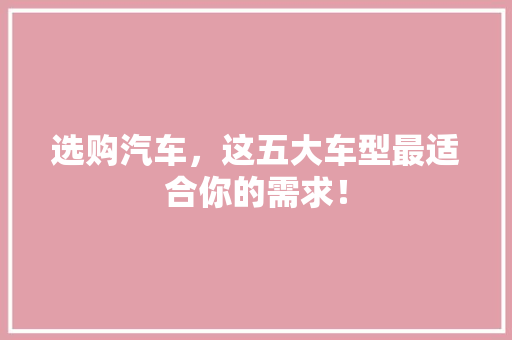 选购汽车，这五大车型最适合你的需求！