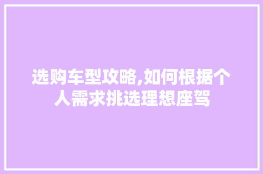 选购车型攻略,如何根据个人需求挑选理想座驾