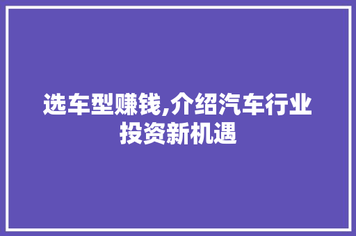 选车型赚钱,介绍汽车行业投资新机遇