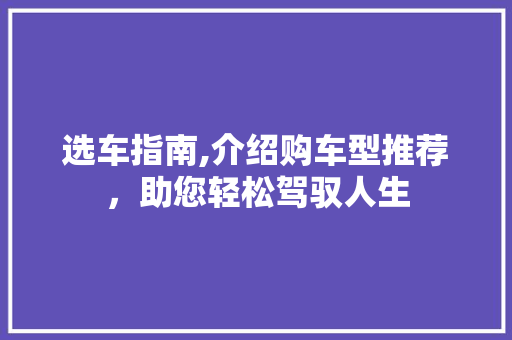 选车指南,介绍购车型推荐，助您轻松驾驭人生
