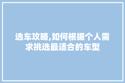 选车攻略,如何根据个人需求挑选最适合的车型