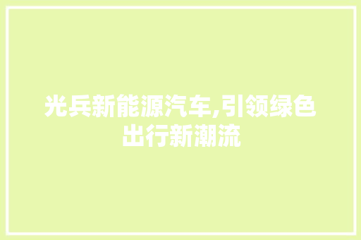 光兵新能源汽车,引领绿色出行新潮流