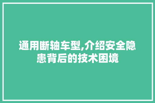 通用断轴车型,介绍安全隐患背后的技术困境