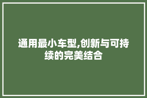 通用最小车型,创新与可持续的完美结合