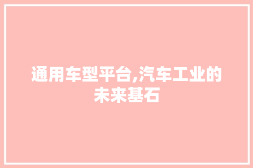 通用车型平台,汽车工业的未来基石