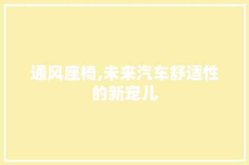 通风座椅,未来汽车舒适性的新宠儿