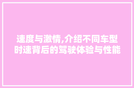 速度与激情,介绍不同车型时速背后的驾驶体验与性能