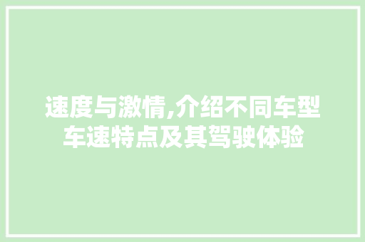 速度与激情,介绍不同车型车速特点及其驾驶体验