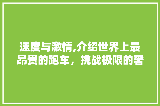 速度与激情,介绍世界上最昂贵的跑车，挑战极限的奢华之旅