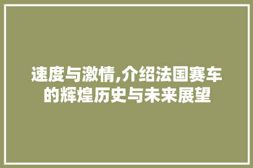 速度与激情,介绍法国赛车的辉煌历史与未来展望