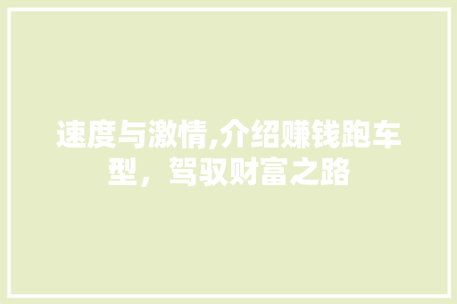 速度与激情,介绍赚钱跑车型，驾驭财富之路