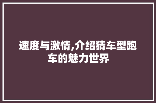 速度与激情,介绍猜车型跑车的魅力世界