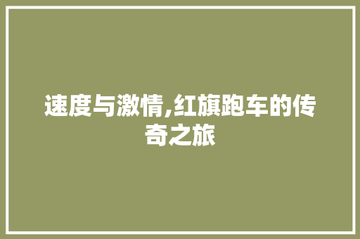 速度与激情,红旗跑车的传奇之旅