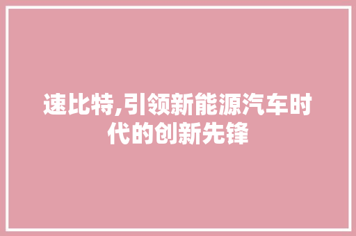 速比特,引领新能源汽车时代的创新先锋